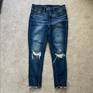 Buckle Black Skinny Jeans with Distressed Knees